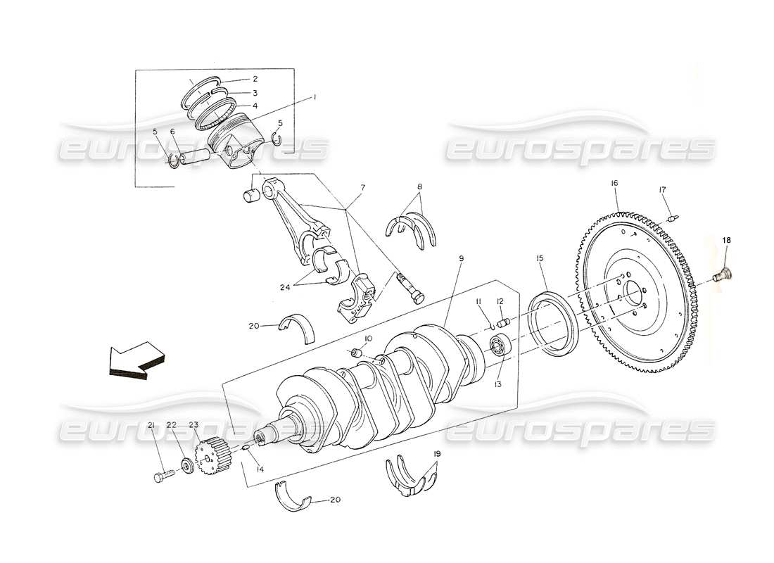 maserati shamal kurbelwelle, kolben, pleuel, schwungrad teilediagramm