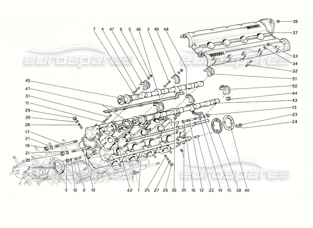 ferrari 308 gt4 dino (1976) zylinderkopf (links) teilediagramm