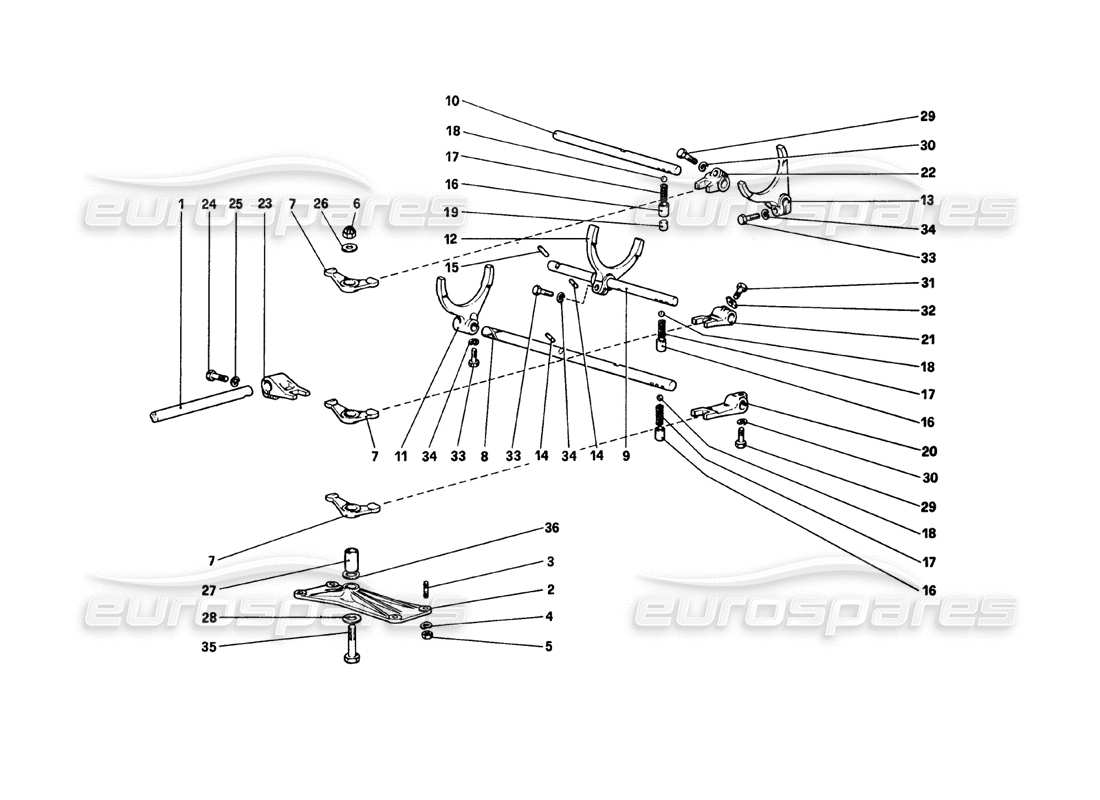 ferrari 308 gtb (1980) teilediagramm für die internen getriebesteuerungen