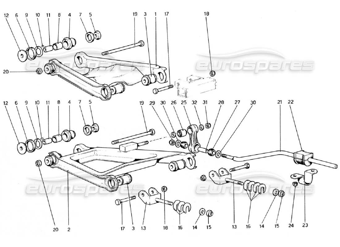 ferrari 308 gtb (1976) hinterradaufhängung – querlenker teilediagramm