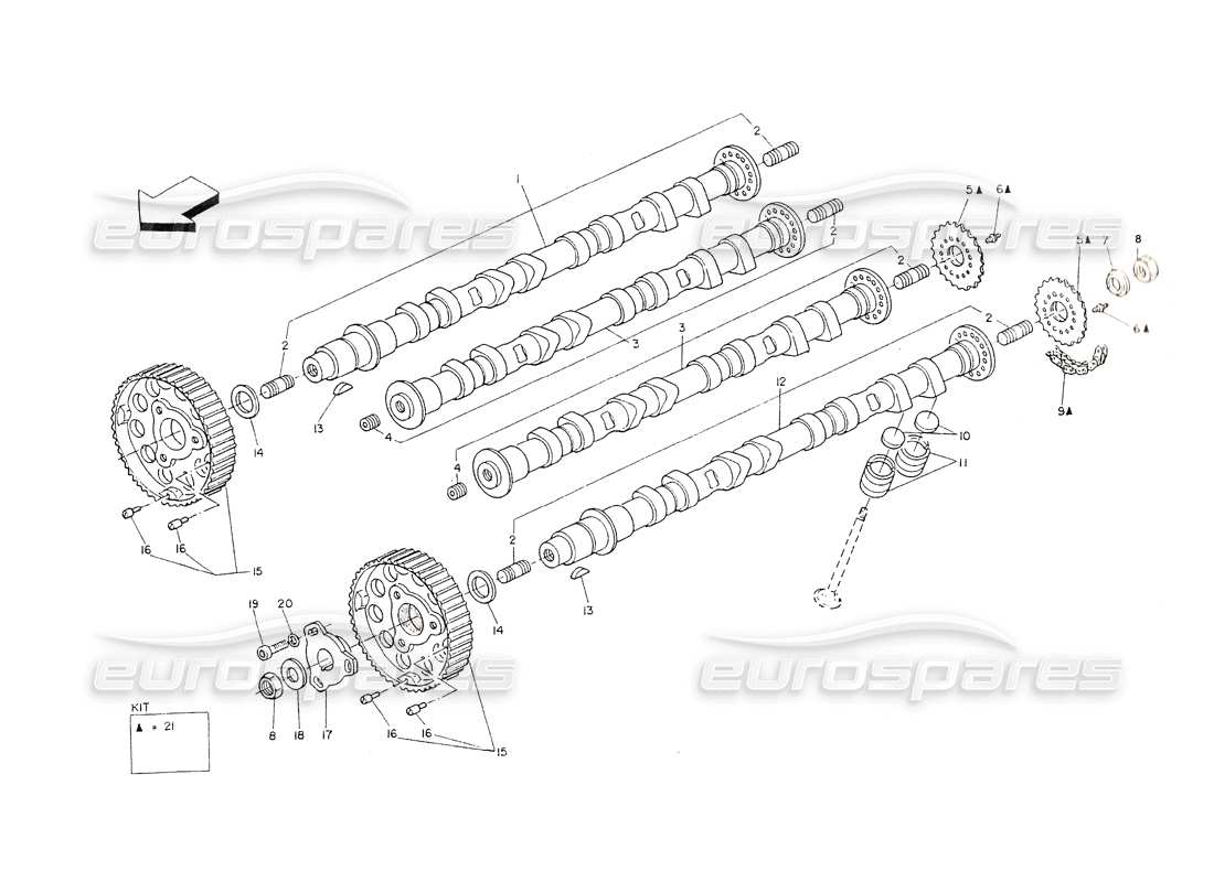 maserati shamal steuersystem – nockenwellen teilediagramm
