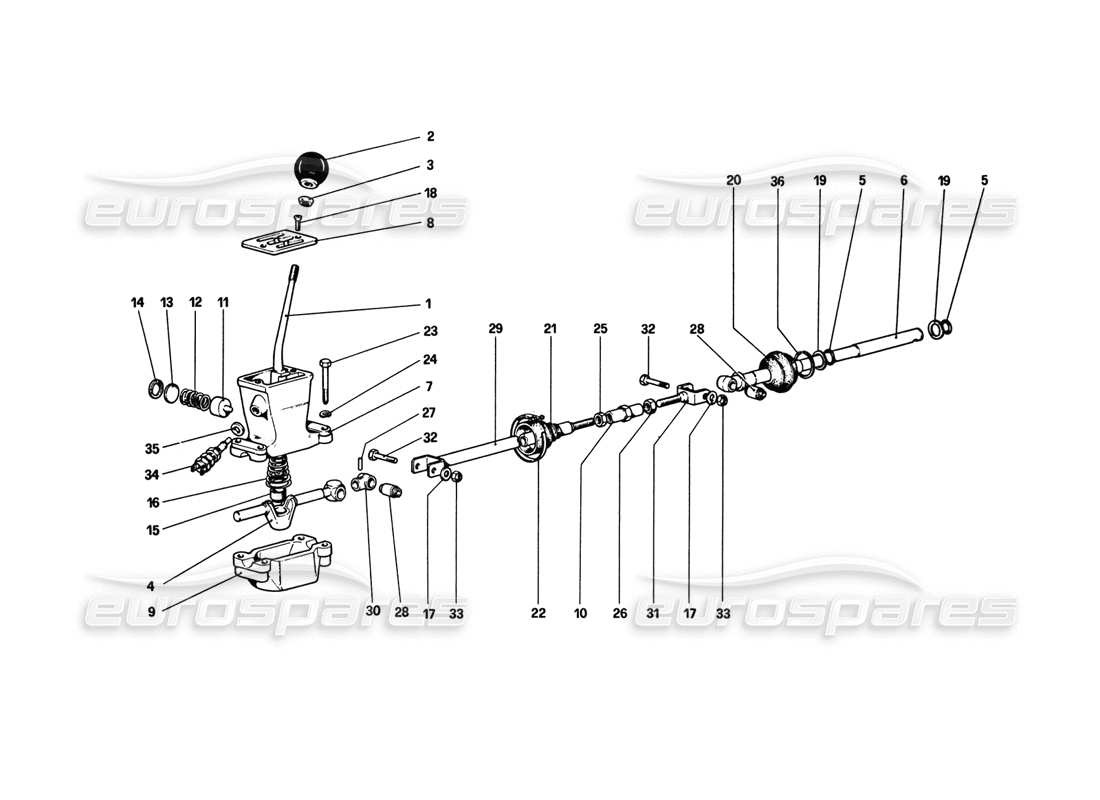 ferrari 308 gtb (1980) teilediagramm für externe getriebesteuerungen