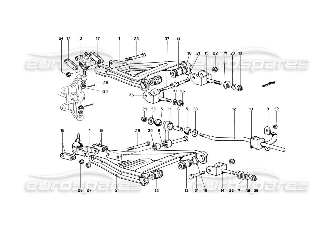 ferrari 246 dino (1975) vorderradaufhängung - querlenker-teilediagramm