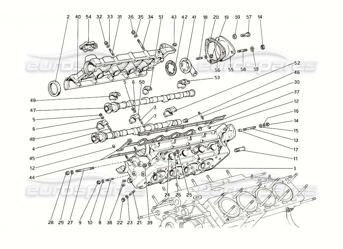 ferrari 308 gt4 dino (1976) zylinderkopf (rechts) teilediagramm