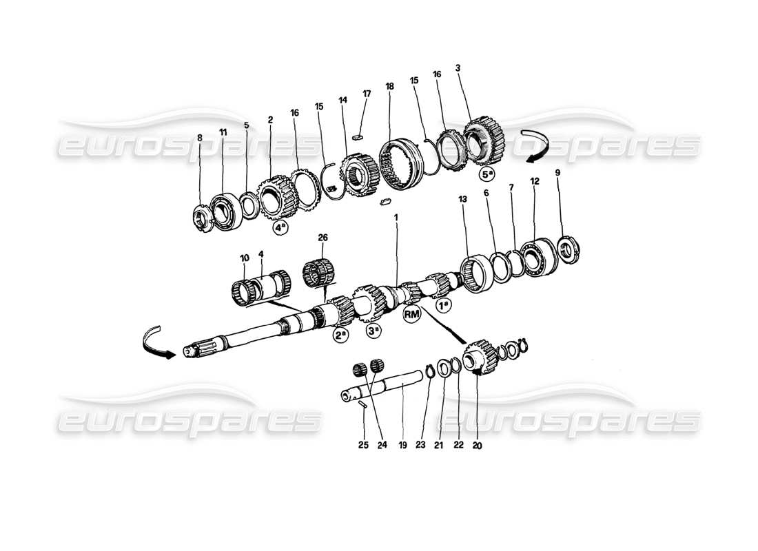 ferrari 308 gtb (1980) teilediagramm für hauptwellenzahnräder