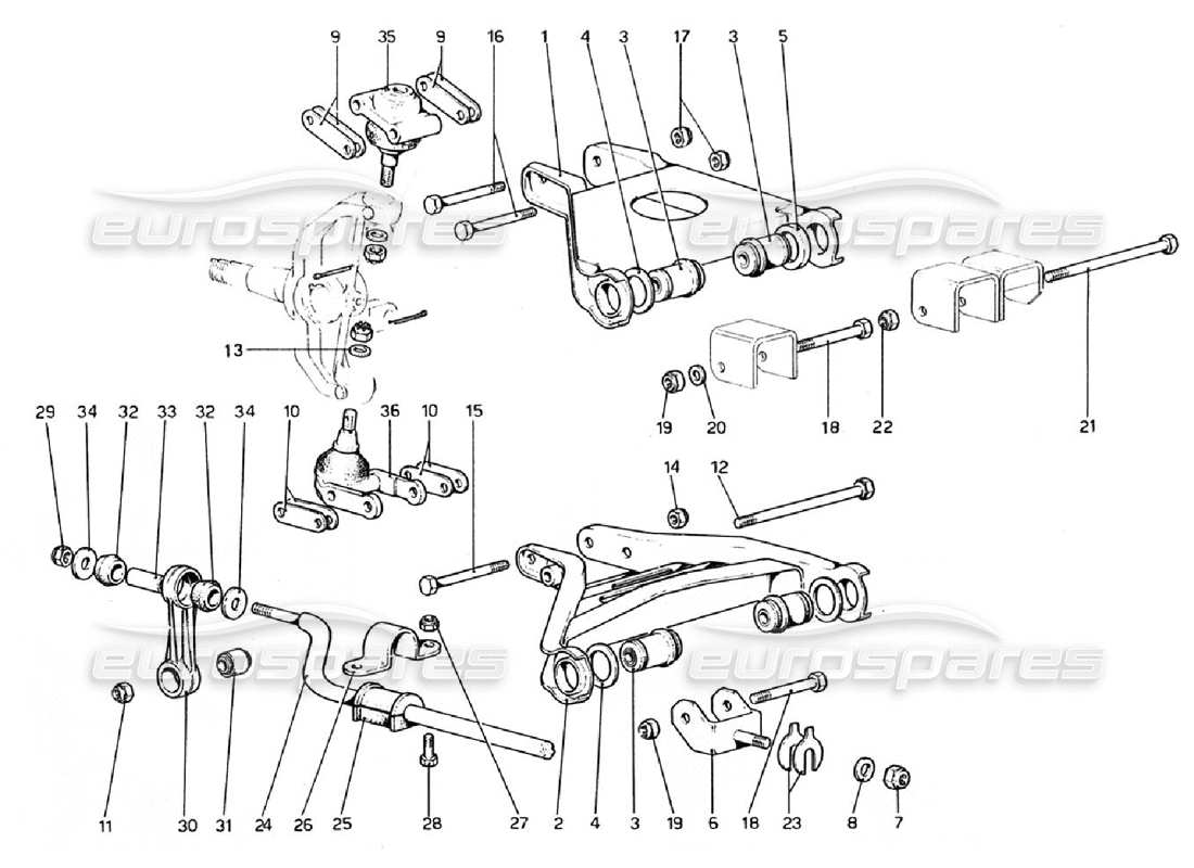 ferrari 308 gtb (1976) vorderradaufhängung - querlenker-teilediagramm