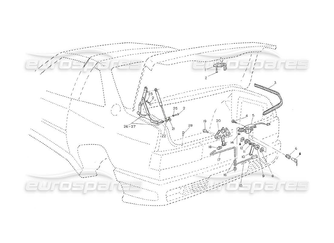 maserati shamal kofferraumdeckel – scharniere, öffnungssteuerung teilediagramm