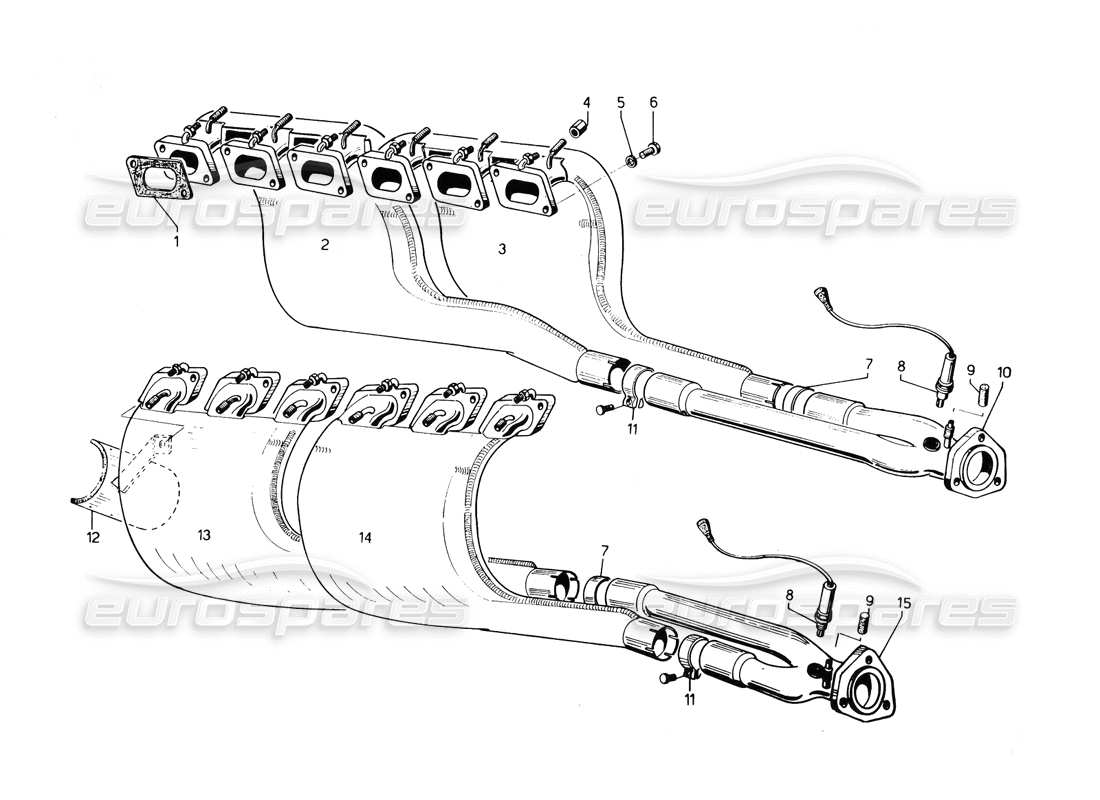 lamborghini countach 5000 qvi (1989) auspuffrohre - teilediagramm