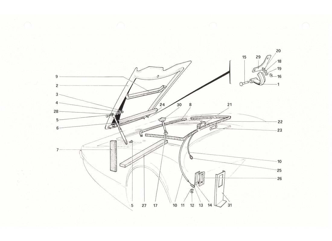 ferrari 208 gtb gts teilediagramm des vorderen fachdeckels
