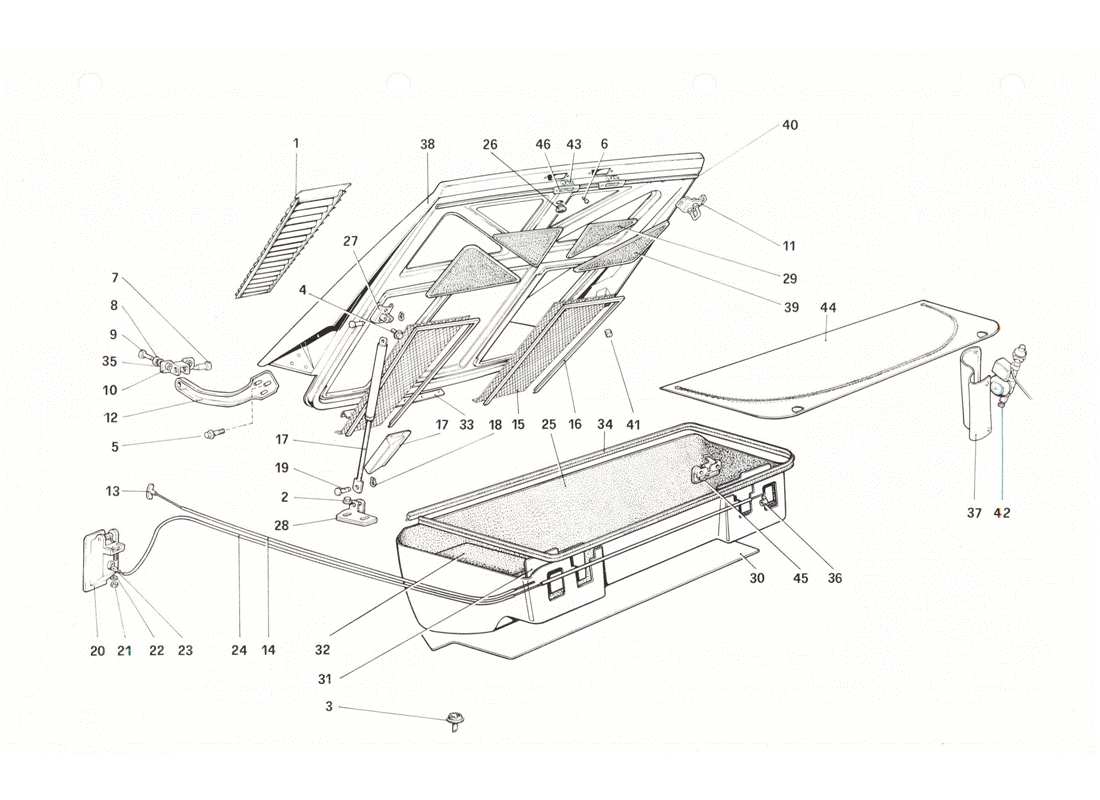 ferrari 208 gtb gts heckhaube und gepäckraum teilediagramm