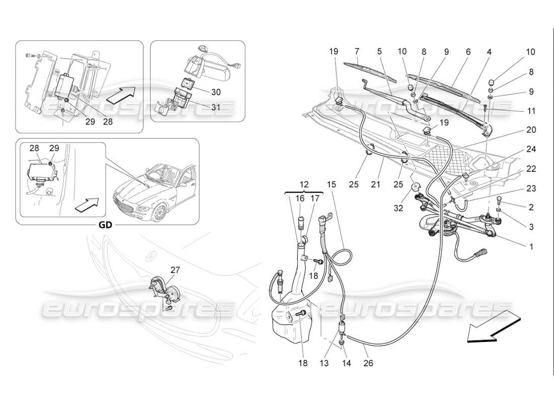 maserati qtp. (2009) 4.2 auto externe fahrzeuggeräte teilediagramm