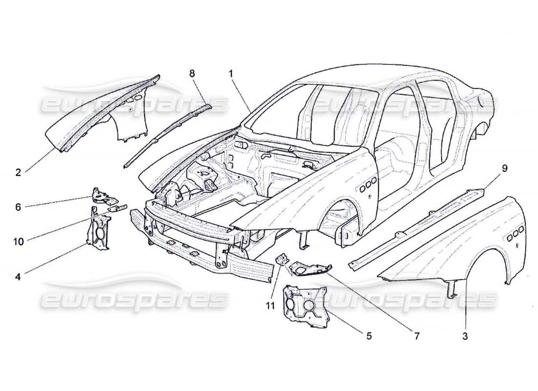 maserati qtp. (2010) 4.7 karosserie und vordere aussenverkleidung teilediagramm