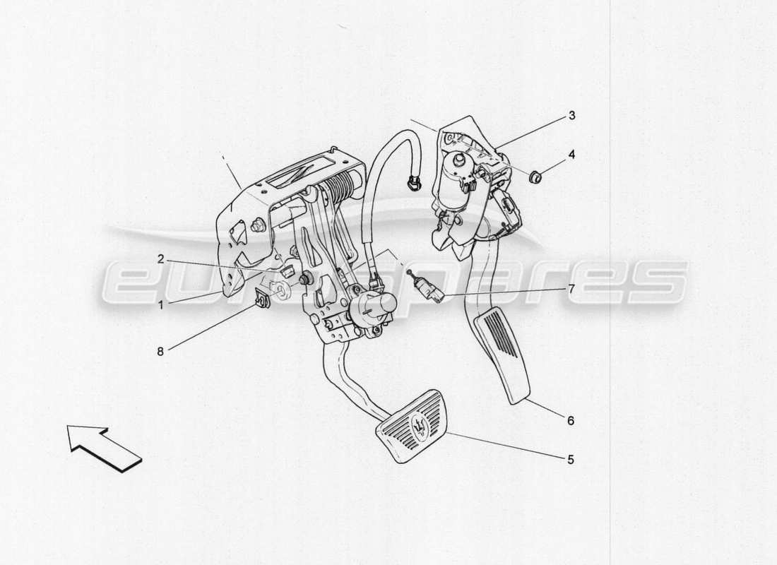 maserati qtp. v8 3.8 530bhp auto 2015 komplette pedalboard-einheit teilediagramm