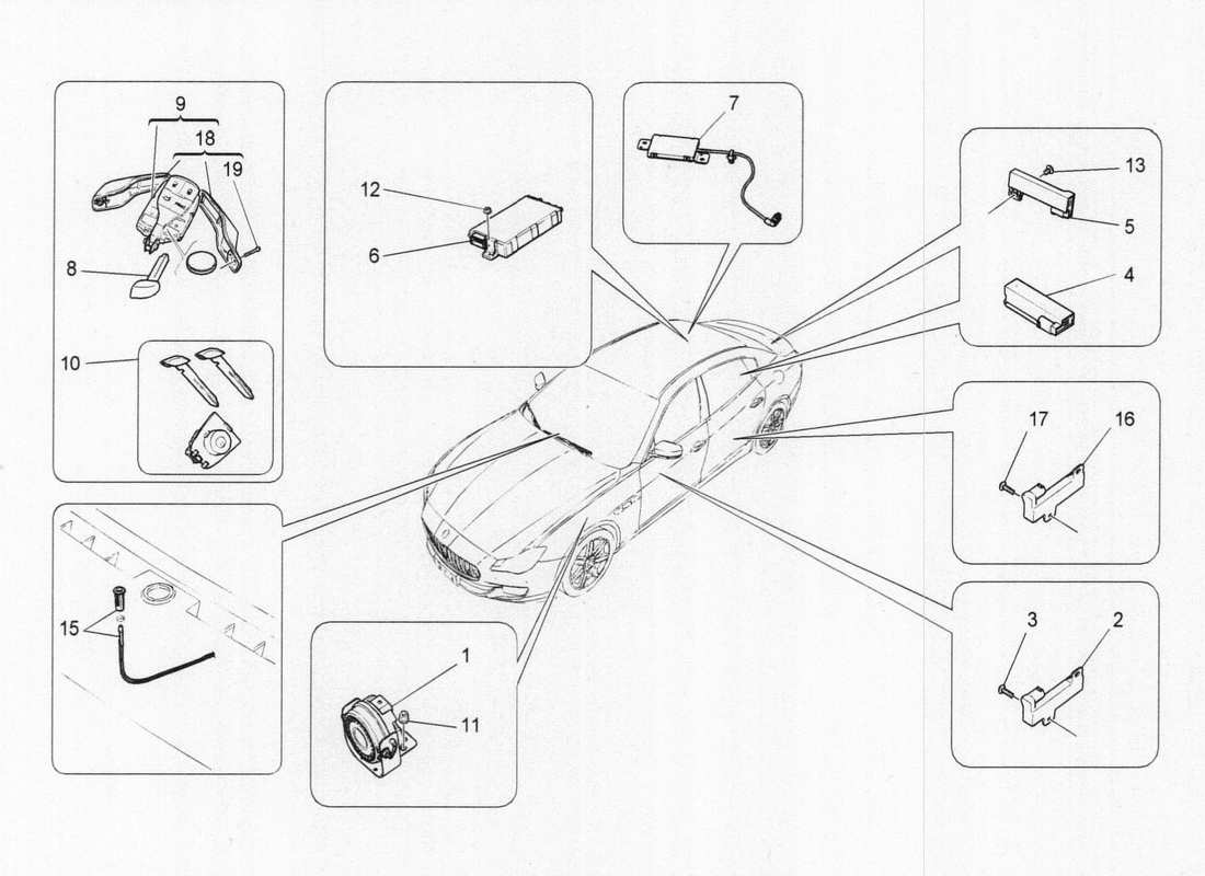 maserati qtp. v6 3.0 tds 275bhp 2017 alarm- und wegfahrsperrensystem teilediagramm