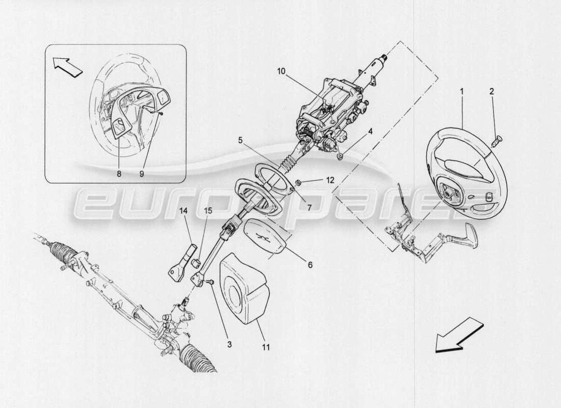 maserati qtp. v8 3.8 530bhp auto 2015 lenksäule und lenkradeinheit teilediagramm