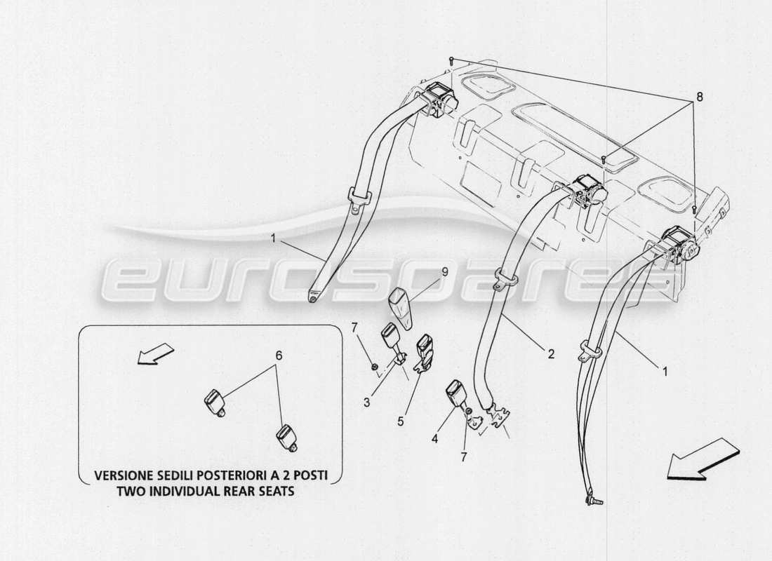 maserati qtp. v8 3.8 530bhp auto 2015 hintere sicherheitsgurte ersatzteildiagramm