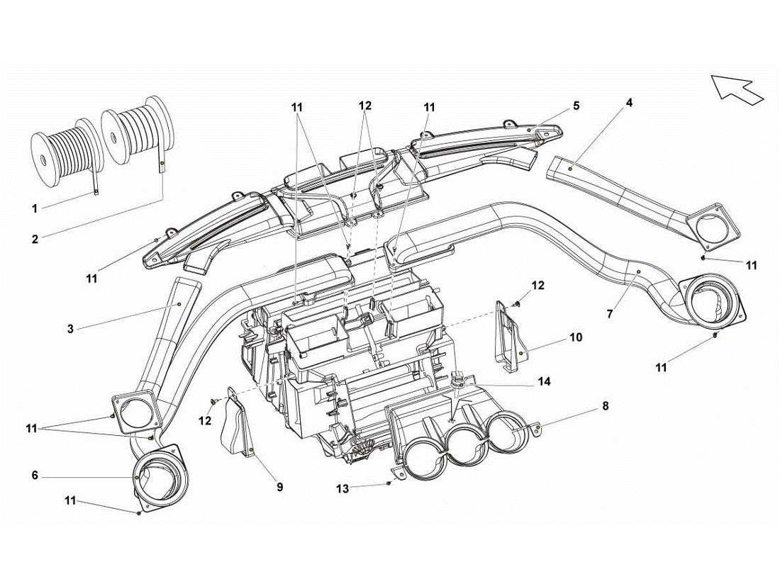 lamborghini gallardo lp560-4s update teilediagramm für die luftleitung am armaturenbrett