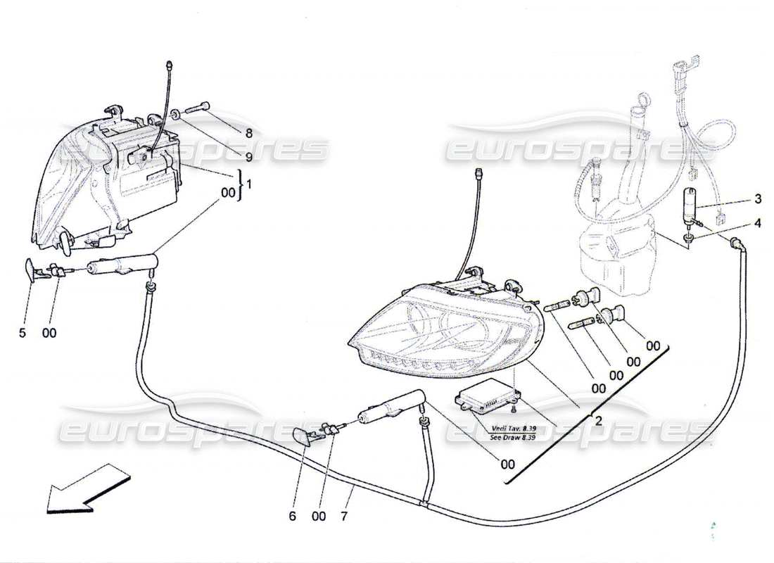 maserati qtp. (2010) 4.7 scheinwerfer-cluster teilediagramm