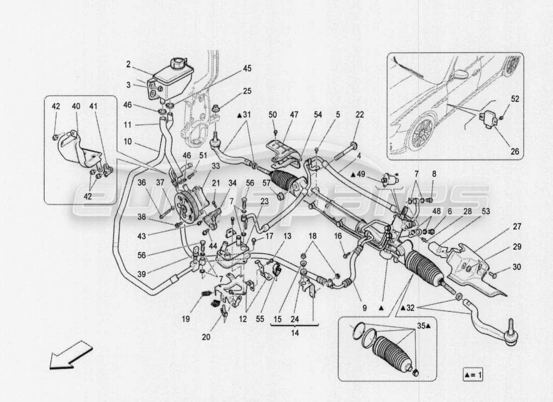 maserati qtp. v8 3.8 530bhp auto 2015 komplette lenkzahnradeinheit ersatzteildiagramm