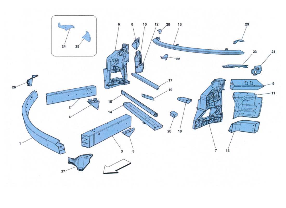 ferrari 458 challenge strukturelemente vorderteil und lamellenteildiagramm