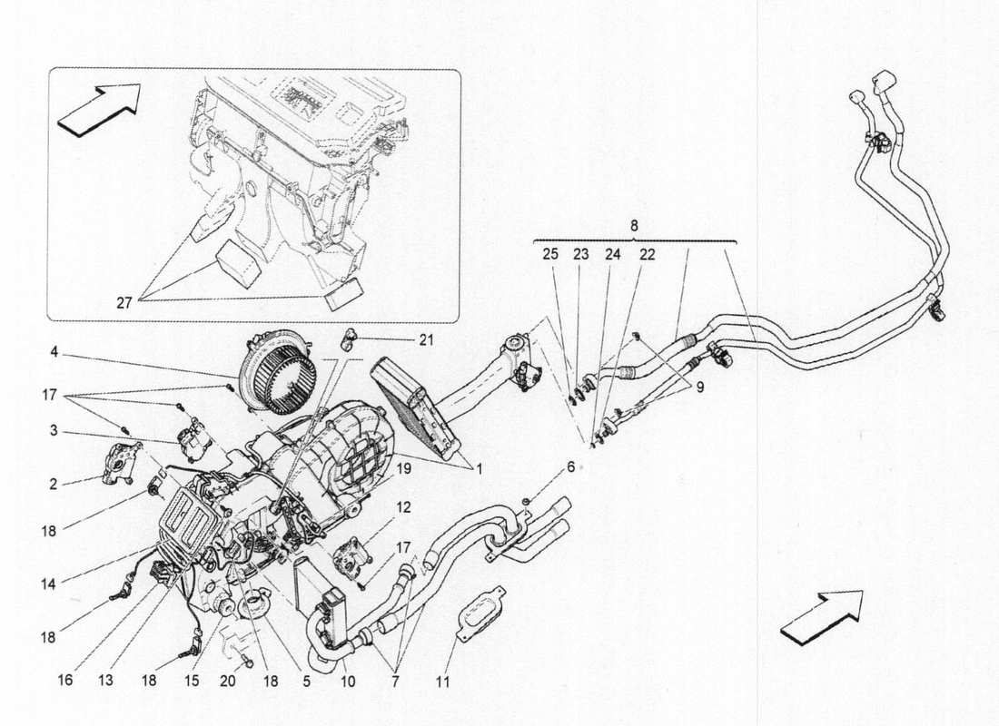 maserati qtp. v6 3.0 bt 410bhp 2015 ac-einheit: tunnelgeräte teilediagramm