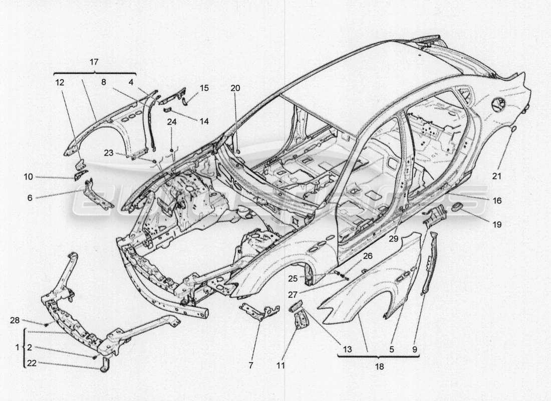 maserati qtp. v8 3.8 530bhp 2014 auto karosserie und vordere aussenverkleidung teilediagramm