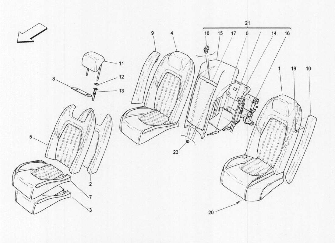 maserati qtp. v6 3.0 bt 410bhp 2wd 2017 rücksitze: verkleidungen ersatzteildiagramm