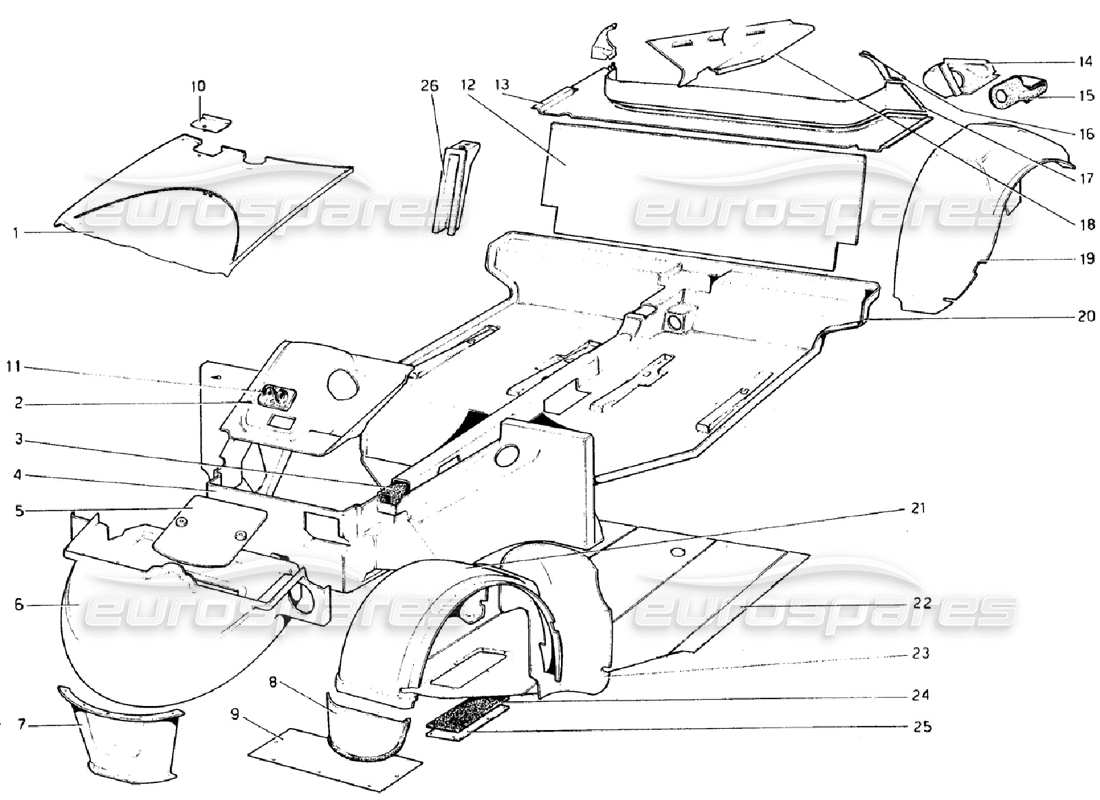 ferrari 308 gtb (1976) karosserie - innenelemente (gültig für rhd - aus-versionen) teilediagramm