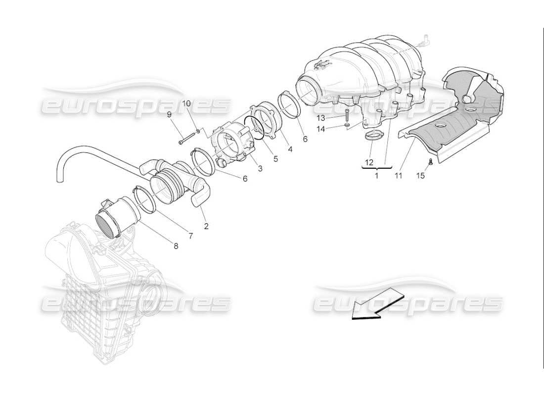 maserati qtp. (2007) 4.2 f1 ansaugkrümmer und drosselklappengehäuse teilediagramm