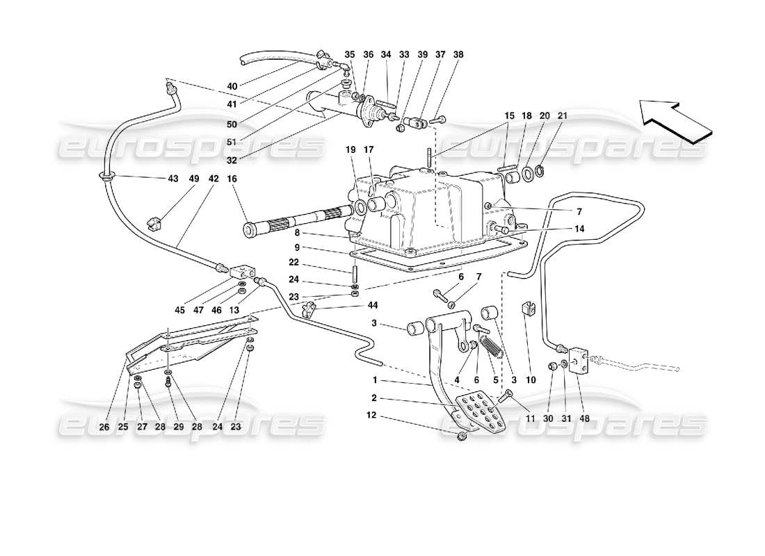 ferrari 355 (2.7 motronic) teilediagramm der kupplungsausrücksteuerung