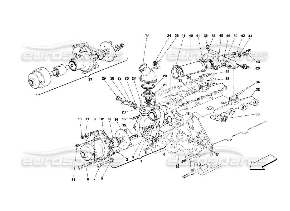 ferrari 348 (2.7 motronic) wasserpumpe teilediagramm