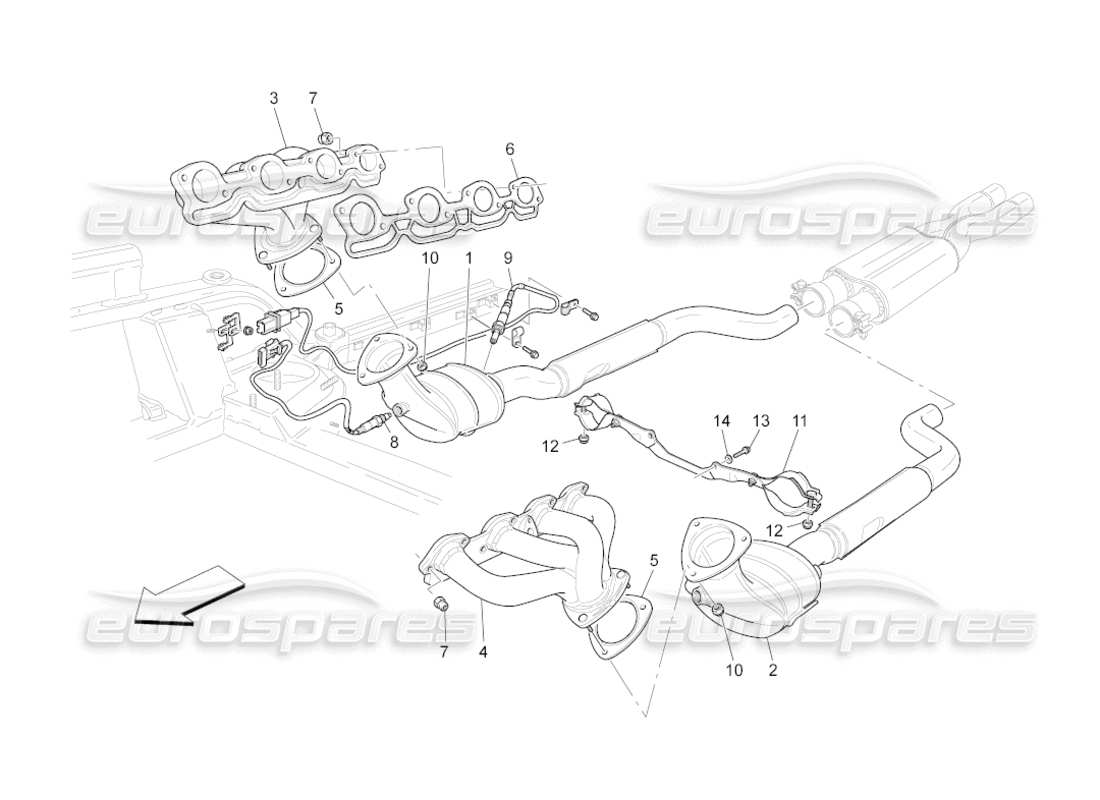 maserati grancabrio (2010) 4.7 vorkatalysatoren und katalysatoren teilediagramm