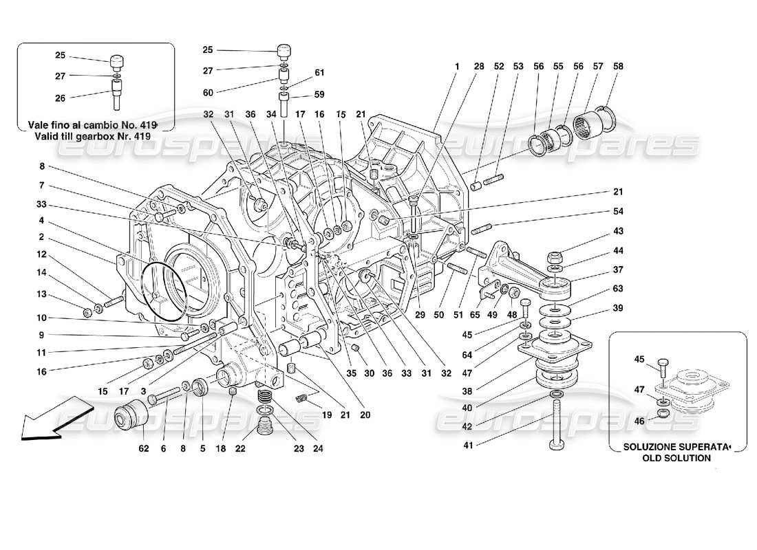ferrari 355 (2.7 motronic) getriebe – differentialgehäuse und zwischengehäuse teilediagramm