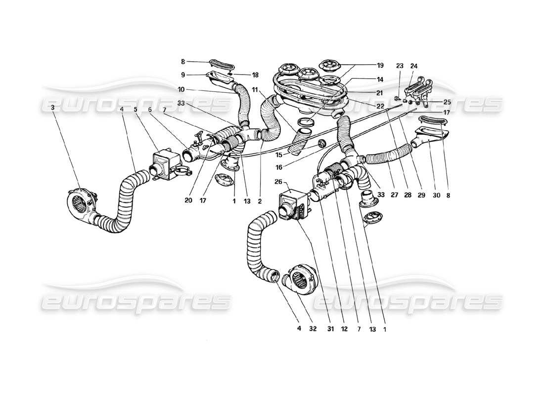 ferrari 308 gtb (1980) heizsystem (varianten für rhd - aus-versionen) teilediagramm