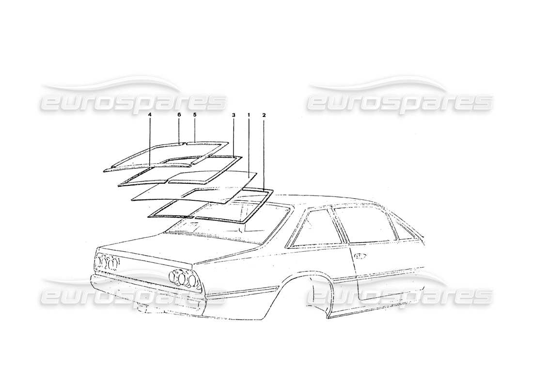 ferrari 365 gt4 2+2 coachwork heckscheibe und zierleisten teilediagramm