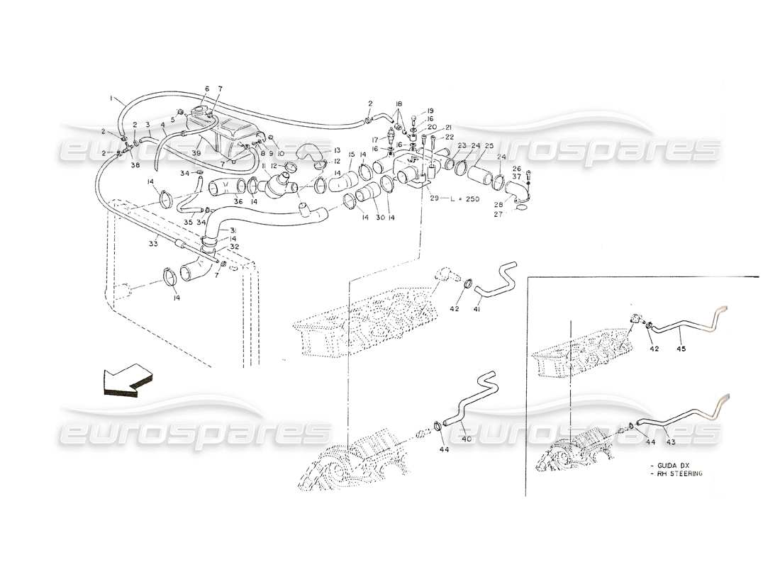 maserati shamal motorkühlung – thermostatgehäuse teilediagramm