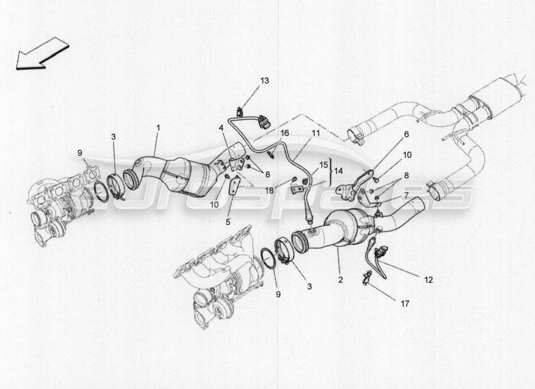 maserati qtp. v8 3.8 530bhp 2014 auto vorkatalysatoren und katalysatoren teilediagramm