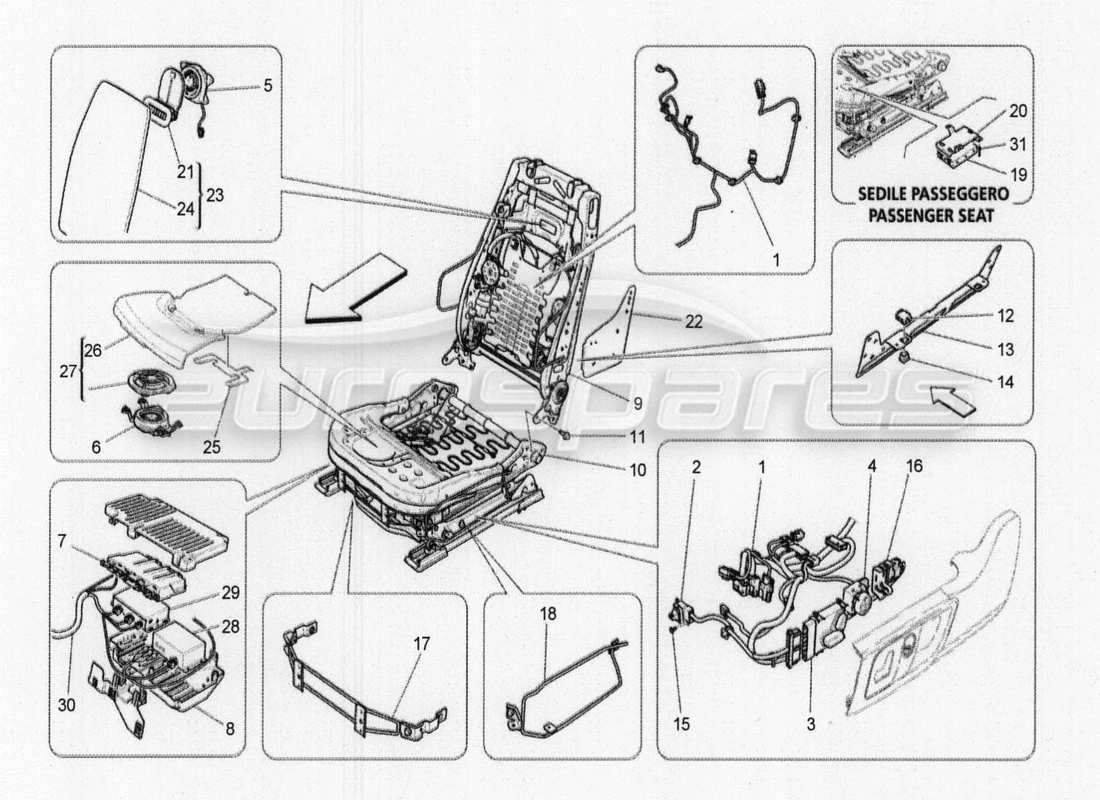 maserati qtp. v8 3.8 530bhp 2014 auto vordersitze: mechanik und elektronik teilediagramm