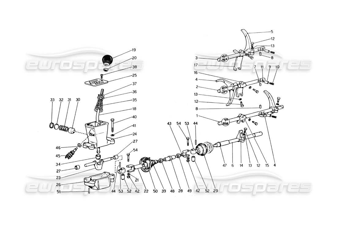 ferrari 365 gt4 berlinetta boxer getriebesteuerung (ab auto nr. 18225) teilediagramm