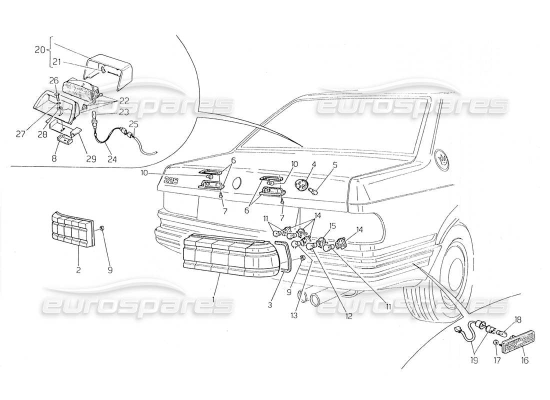 maserati 228 rücklicht teilediagramm
