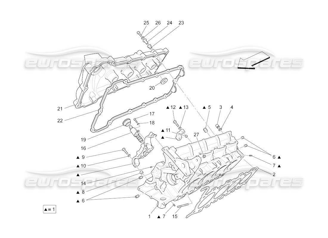 maserati qtp. (2011) 4.2 auto teilediagramm für rechten zylinderkopf