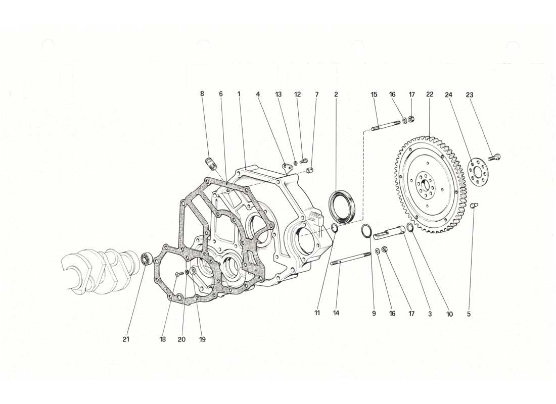 ferrari 208 gtb gts schwungrad und kupplungsgehäuse-distanzstück teilediagramm