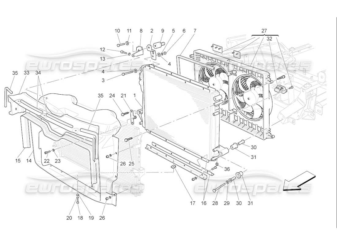 maserati qtp. (2007) 4.2 f1 kühlung: luftkühler und kanäle teilediagramm