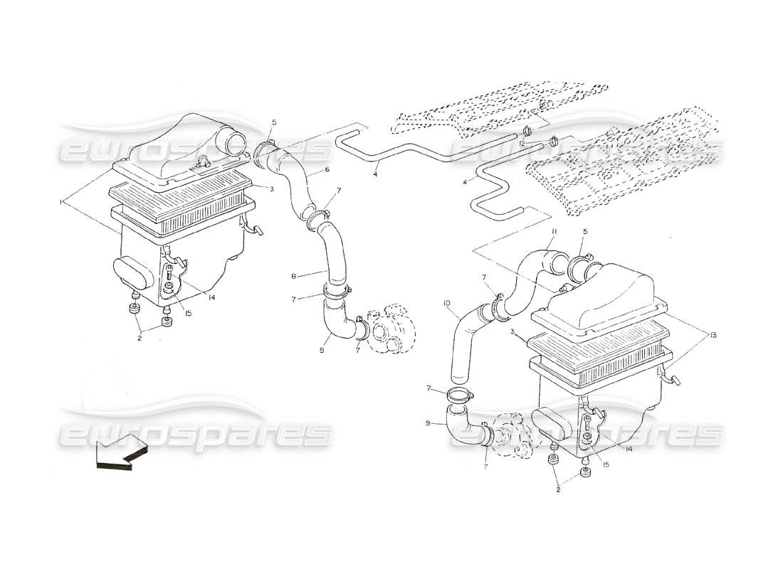maserati shamal luftfilter und kanäle teilediagramm