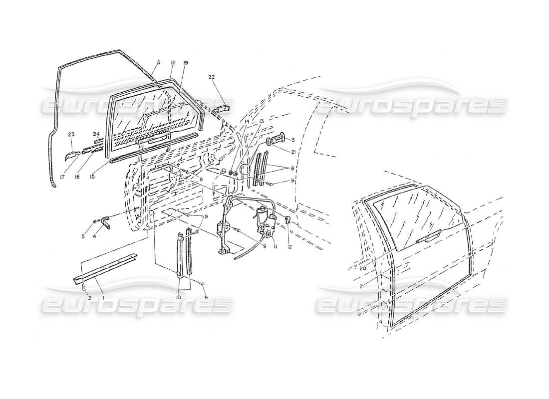 maserati shamal türen – glas- und fensterheber teilediagramm