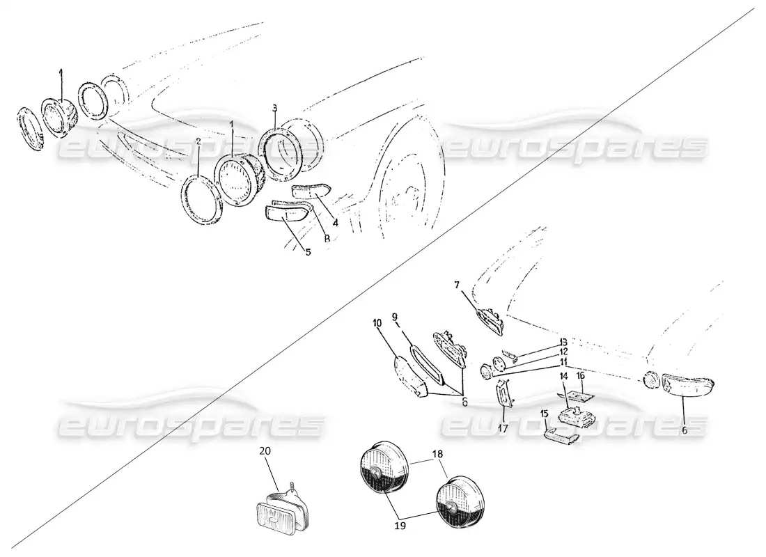 ferrari 275 (pininfarina coachwork) gruppo fari e fanalina posteriori - teilediagramm