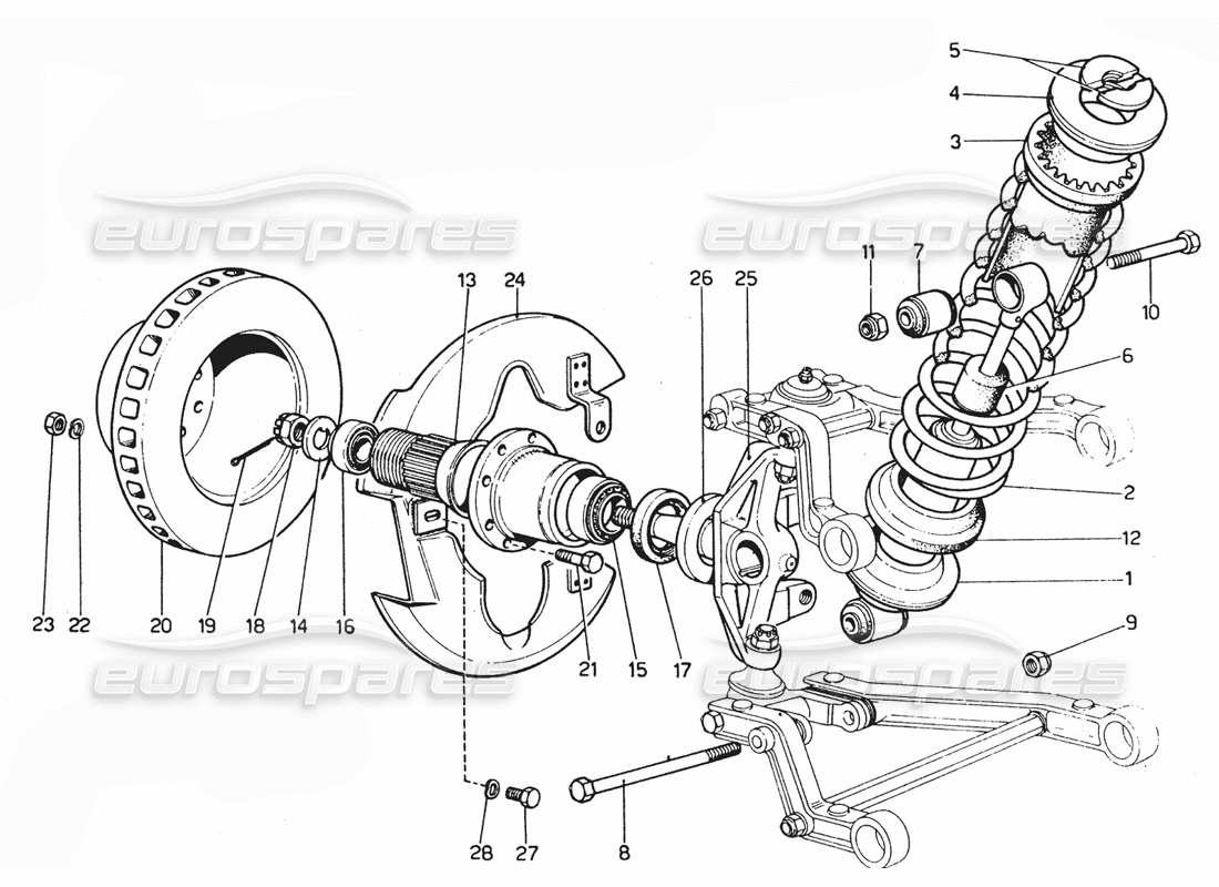 ferrari 365 gtc4 (mechanical) teilediagramm für vorderradaufhängung und stoßdämpfer