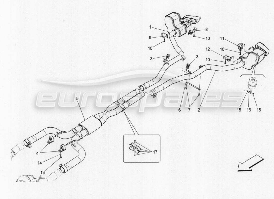 maserati qtp. v8 3.8 530bhp 2014 auto schalldämpfer teilediagramm