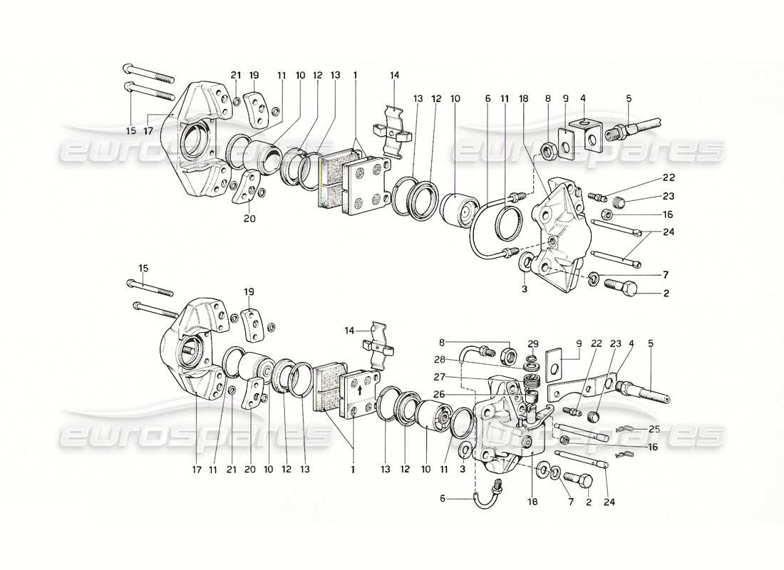 ferrari 308 gt4 dino (1976) bremssättel für vorder- und hinterradbremsen - teilediagramm