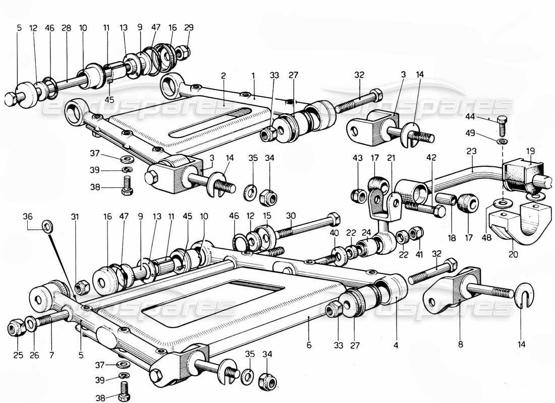 ferrari 365 gtc4 (mechanical) teilediagramm der hinteren querlenker